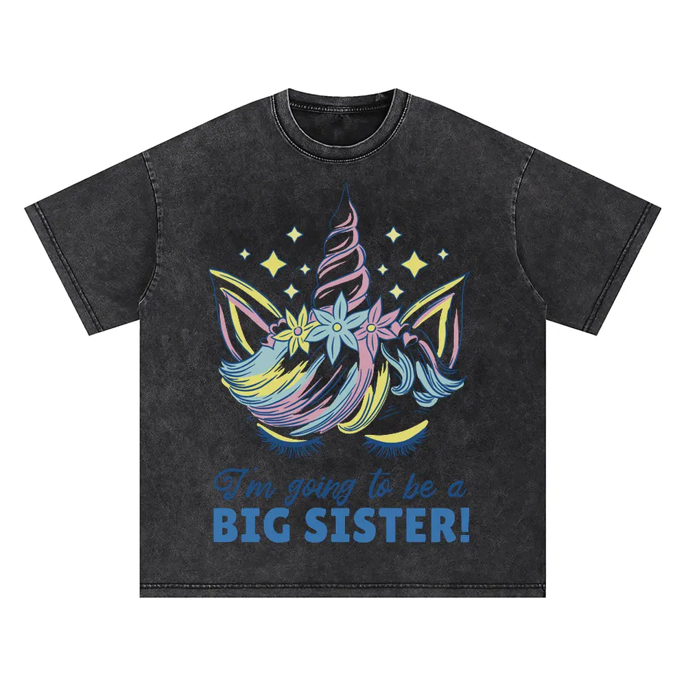Big Sister Unicorn Oversized Acid Wash T-shirt