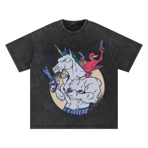 Bird Unicorn T Shit Oversized Acid Wash T-shirt