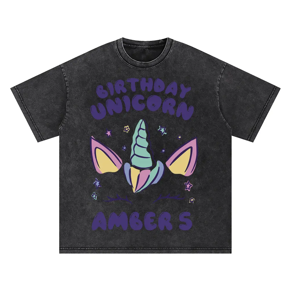Birthday Unicorn A Oversized Acid Wash T-shirt
