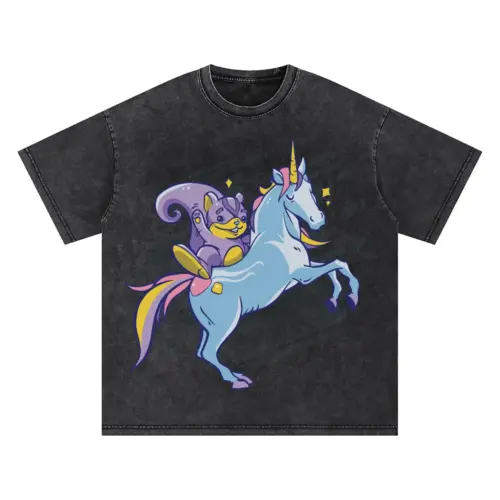 Chipmunk Unicorn Oversized Acid Wash T-shirt