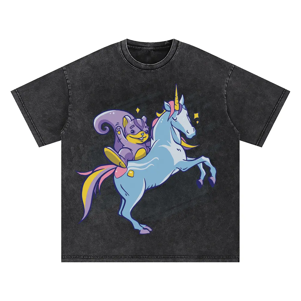 Chipmunk Unicorn Oversized Acid Wash T-shirt