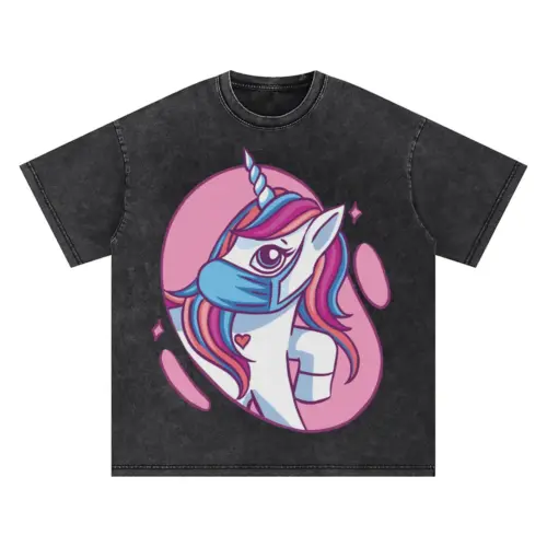 Cute Mask Unicorn Oversized Acid Wash T-shirt