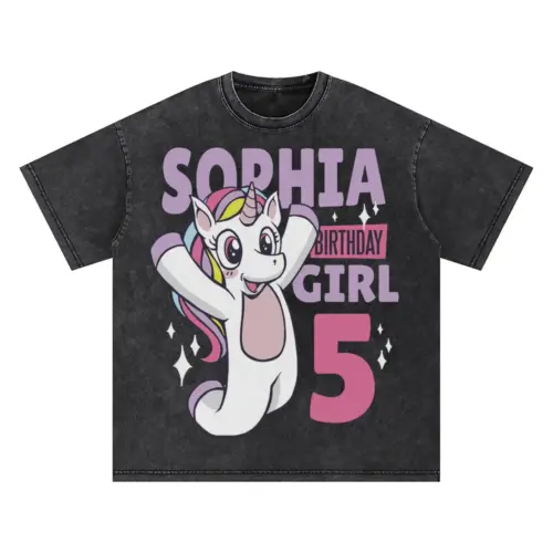 Birthday Unicorn Oversized Acid Wash T-shirt