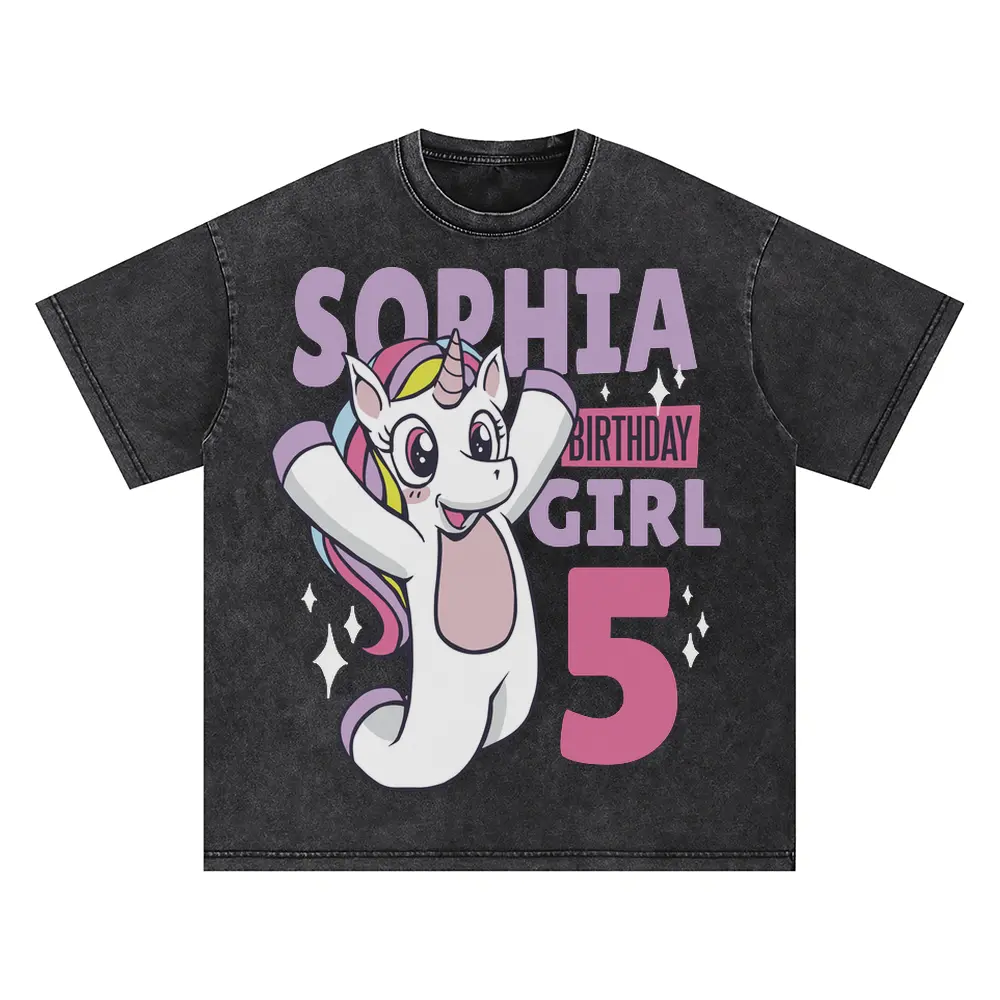 Birthday Unicorn Oversized Acid Wash T-shirt