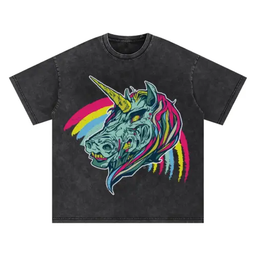 Zombie Unicorn Oversized Acid Wash T-shirt