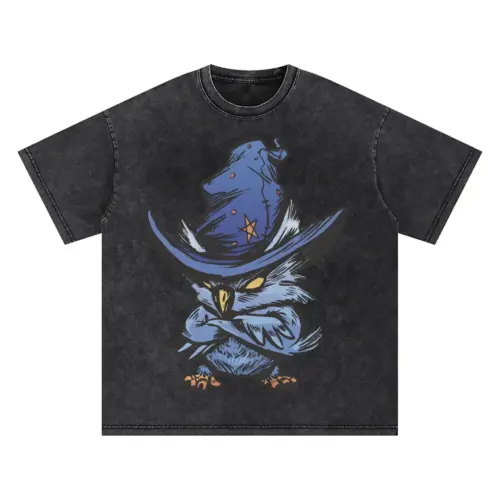 Angry Owl Witch Oversized Acid Wash T-shirt