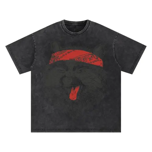 Angryraccoonwithbandana Oversized Acid Wash T-shirt