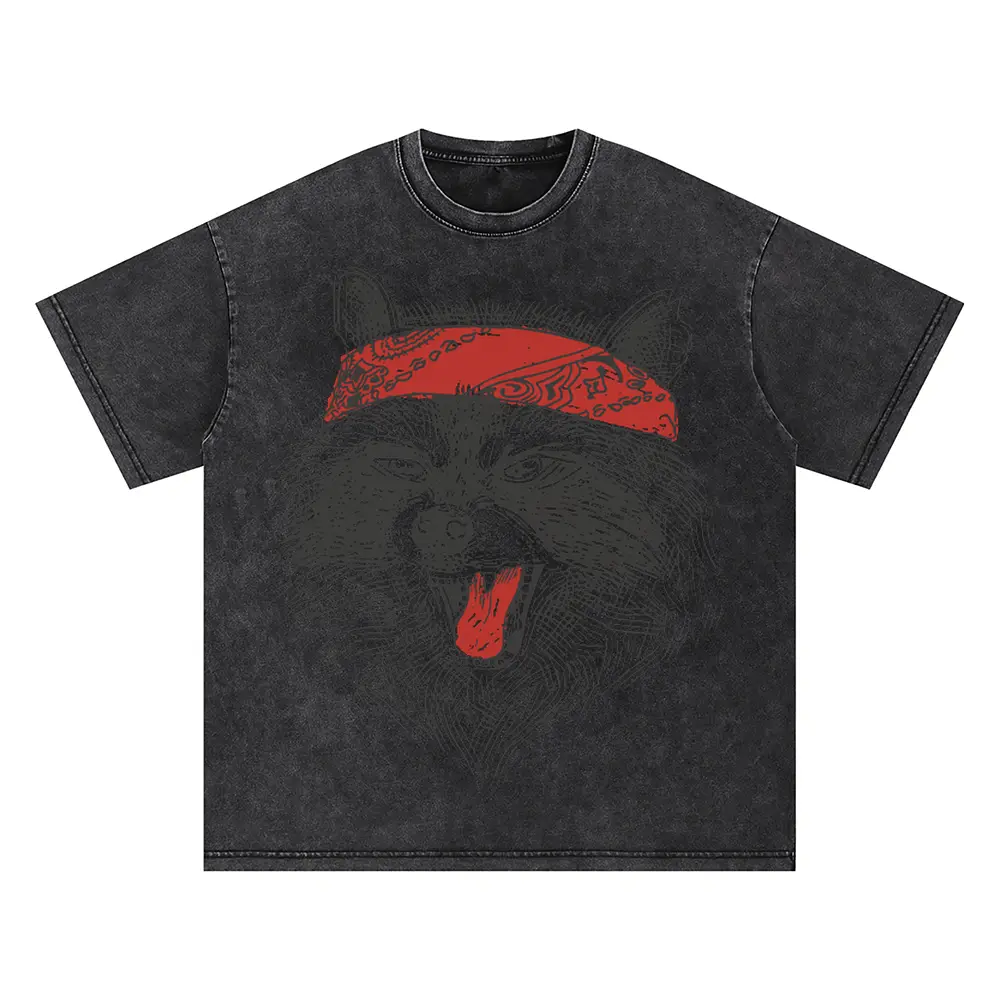 Angryraccoonwithbandana Oversized Acid Wash T-shirt