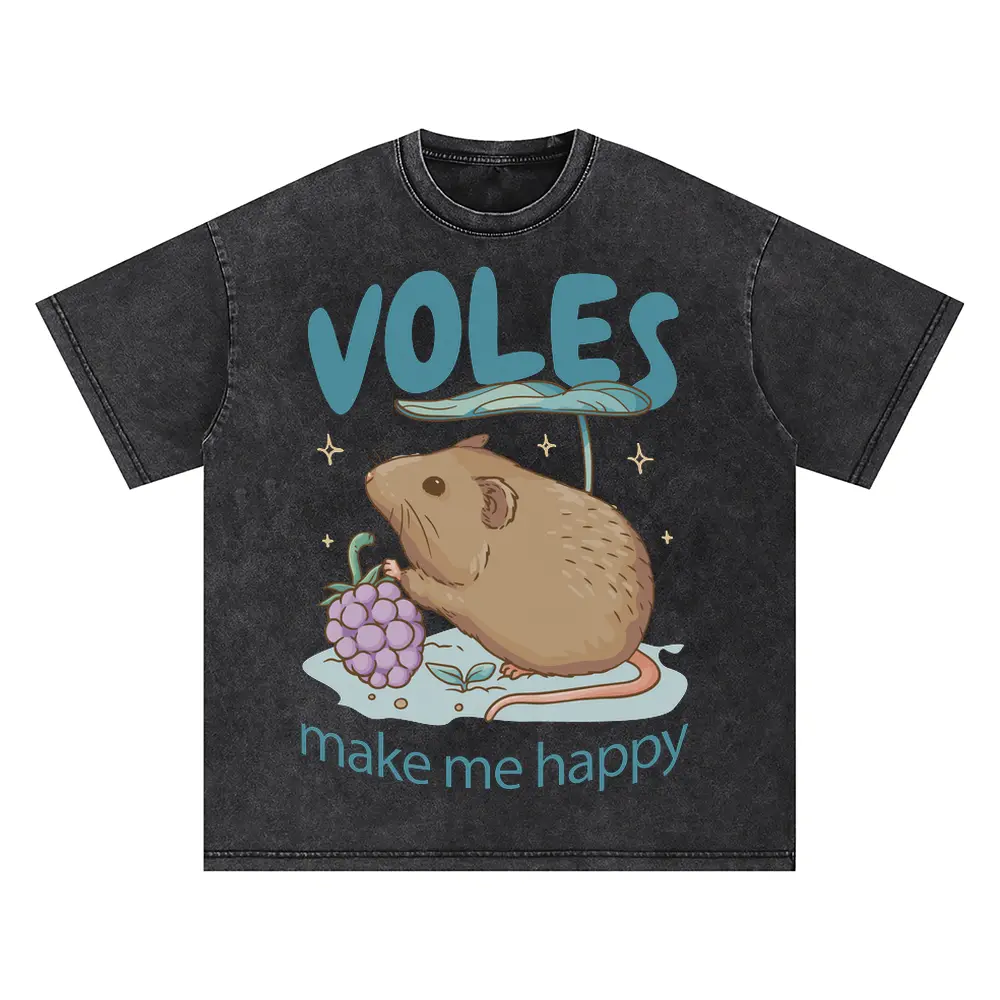 Voles Make Me Happy Oversized Acid Wash T-shirt