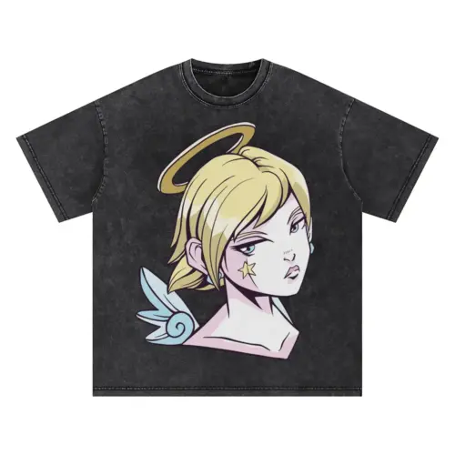 Angel Girl Anime Oversized Acid Wash T-shirt