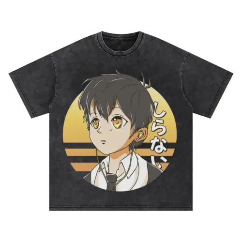 Anime Boy Sunset Oversized Acid Wash T-shirt