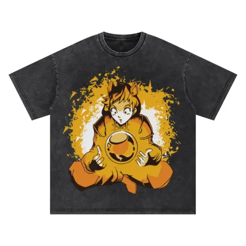 Anime Ball Girl Oversized Acid Wash T-shirt