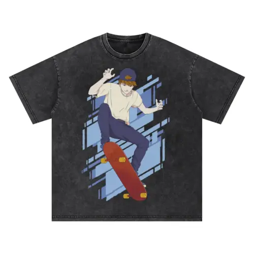 Anime Boy Skater Oversized Acid Wash T-shirt
