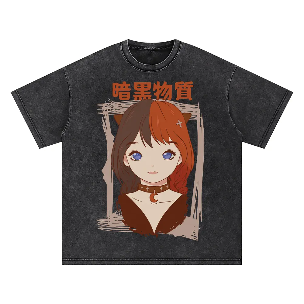 Anime Dark Girl Oversized Acid Wash T-shirt