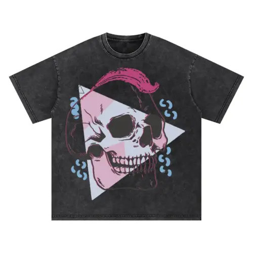 90 S Skull Design Oversized Acid Wash T-shirt