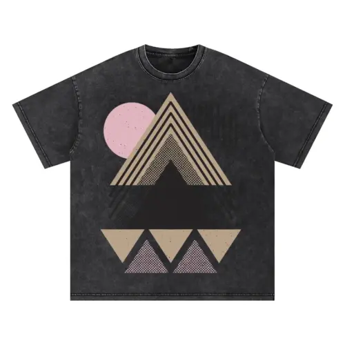 Abstract Geometric Oversized Acid Wash T-shirt