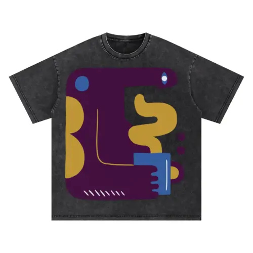 Abstract Coffee Oversized Acid Wash T-shirt