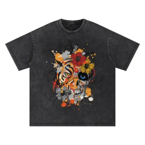 Abstract Tiger Oversized Acid Wash T-shirt