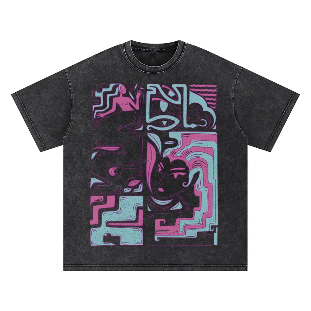 Abstract Woman Nature Oversized Acid Wash T-shirt