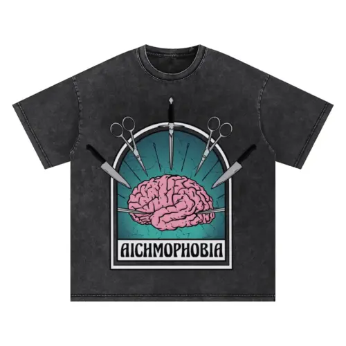 Aichmophobia Brain Oversized Acid Wash T-shirt