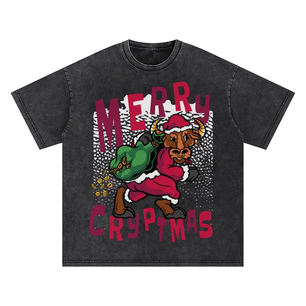 Bitcoin Santa Bull Oversized Acid Wash T-shirt