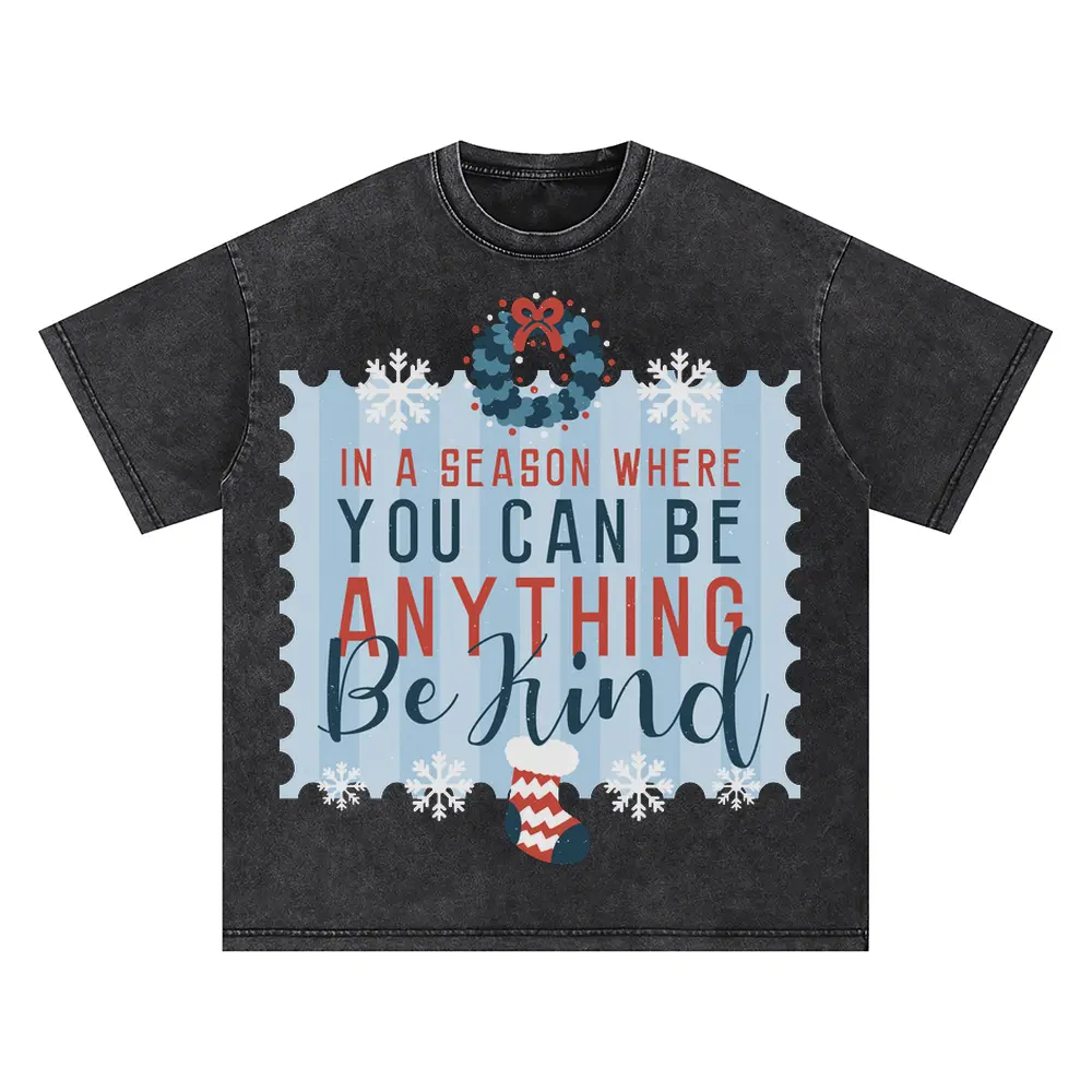 Be Kind Christmas Oversized Acid Wash T-shirt