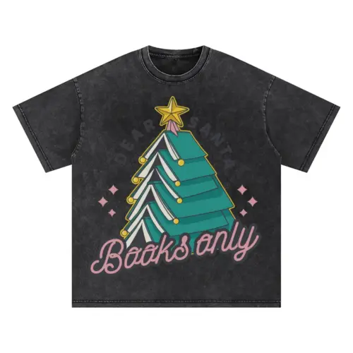 Booktree Christmas Oversized Acid Wash T-shirt