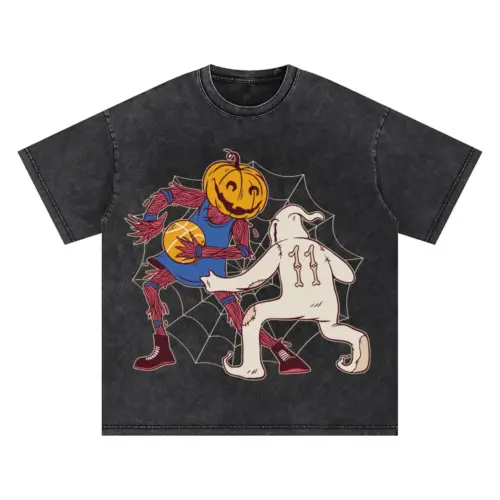 Basketball Halloween Oversized Acid Wash T-shirt