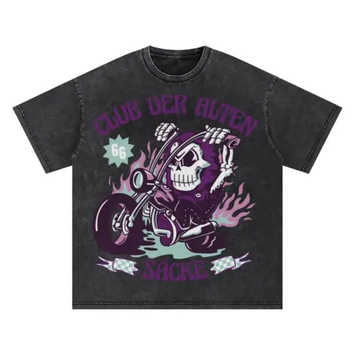 Biker Skull Oversized Acid Wash T-shirt