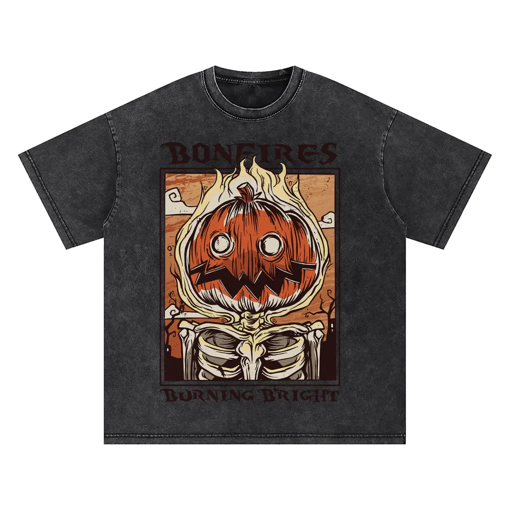 Bonfires Pumpking Oversized Acid Wash T-shirt
