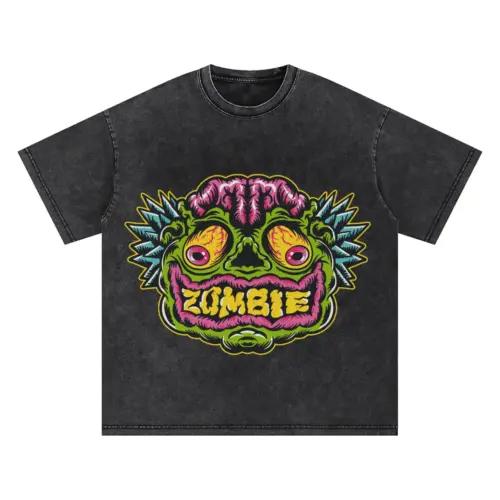 Zombie Face Oversized Acid Wash T-shirt