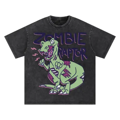 Zombie Raptor Oversized Acid Wash T-shirt
