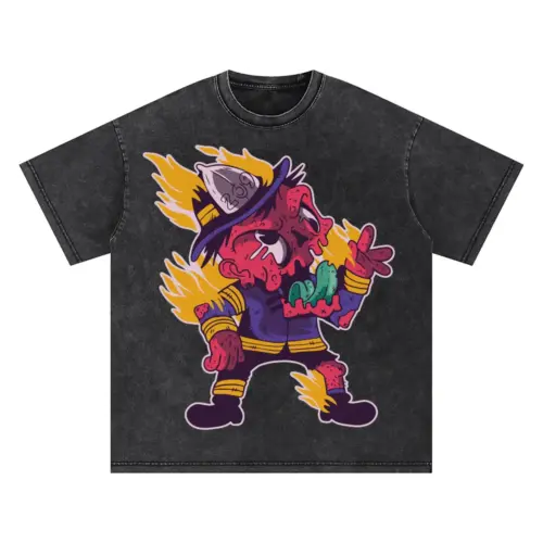 Zombie Firefighter Oversized Acid Wash T-shirt