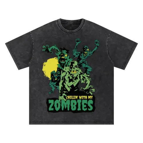 Zombies Quote Oversized Acid Wash T-shirt