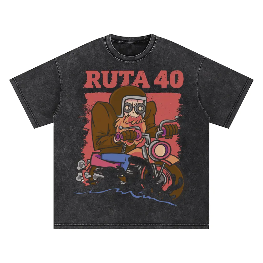 Adventure Motorcycle Oversized Acid Wash T-shirt