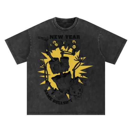 Anti New Year Same Bullshit Skeleton 2 T Oversized Acid Wash T-shirt