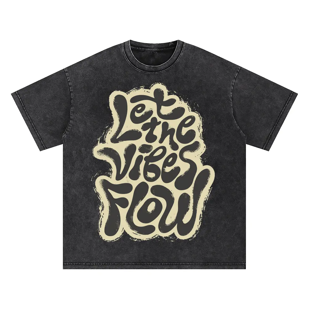 2 Lettering Let The Vibes Flow Si Oversized Acid Wash T-shirt