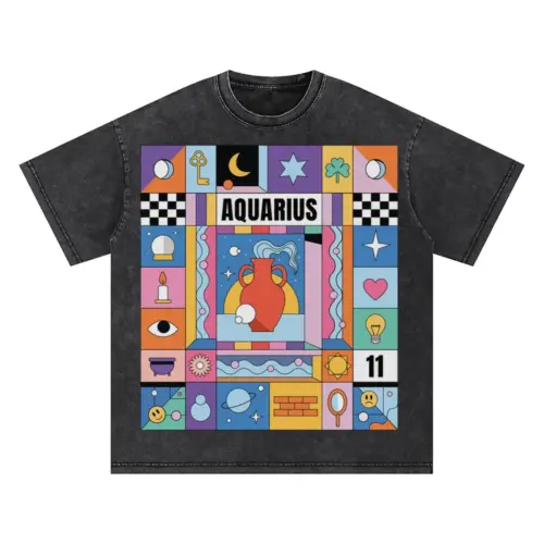 Aquarius Si Oversized Acid Wash T-shirt