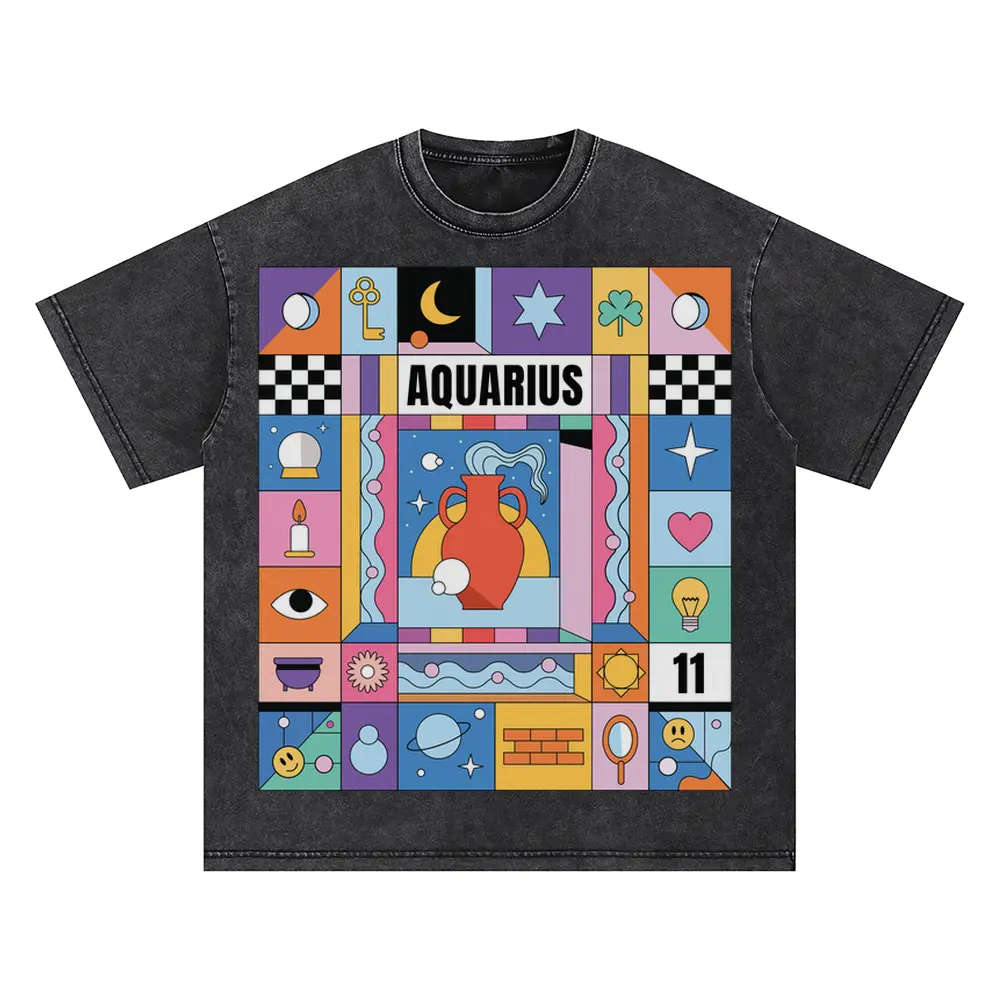 Aquarius Si Oversized Acid Wash T-shirt