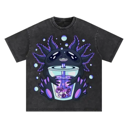 Axolotl Bouble Tea Oversized Acid Wash T-shirt
