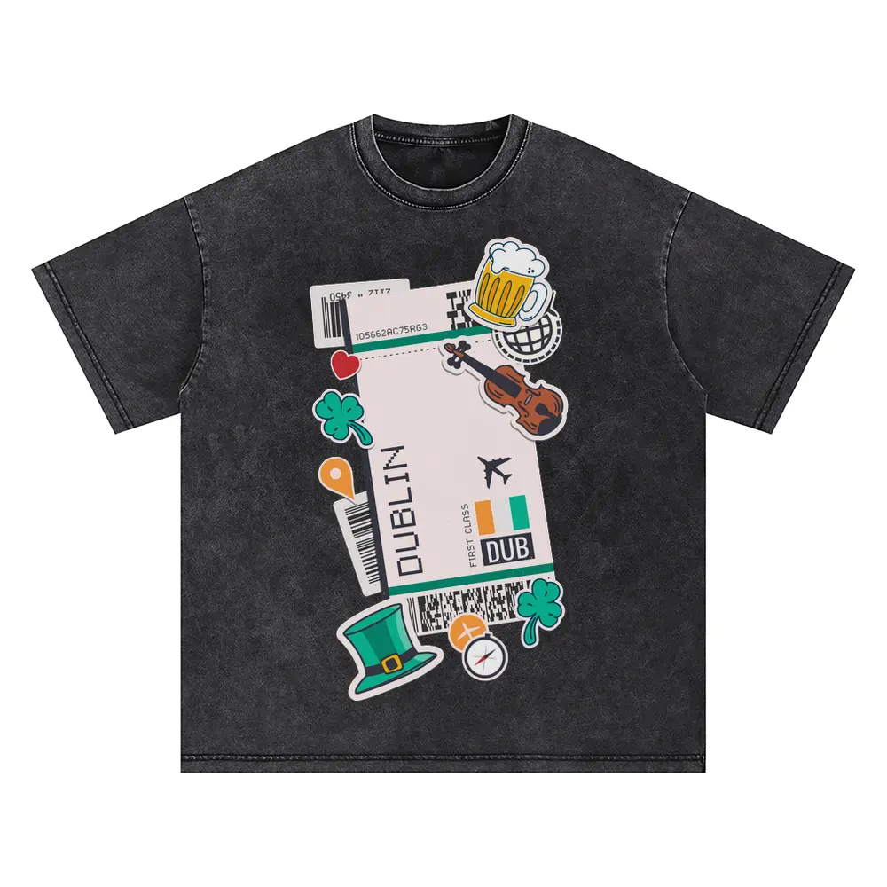 Boarding Pass Dublin Oversized Acid Wash T-shirt