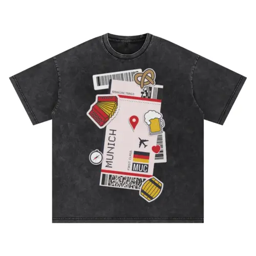 Boarding Pass Munich Oversized Acid Wash T-shirt
