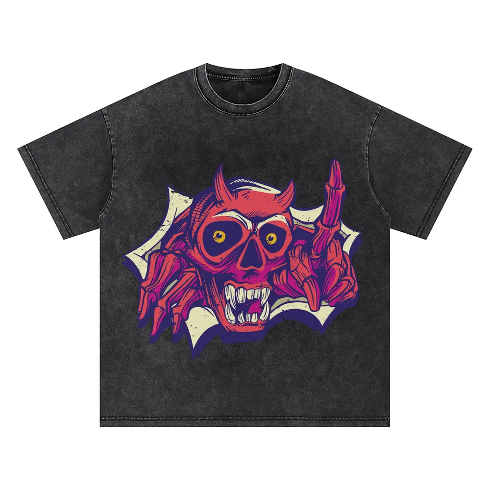 Demon Skull Oversized Acid Wash T-shirt