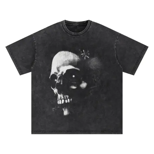 Monochrome Skull Nebula Oversized Acid Wash T-shirt
