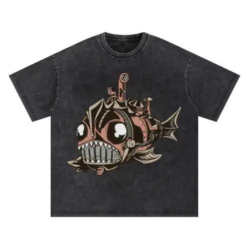 Fish Steampunk Oversized Acid Wash T-shirt