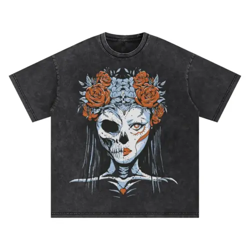Half Skeleton Bride Oversized Acid Wash T-shirt