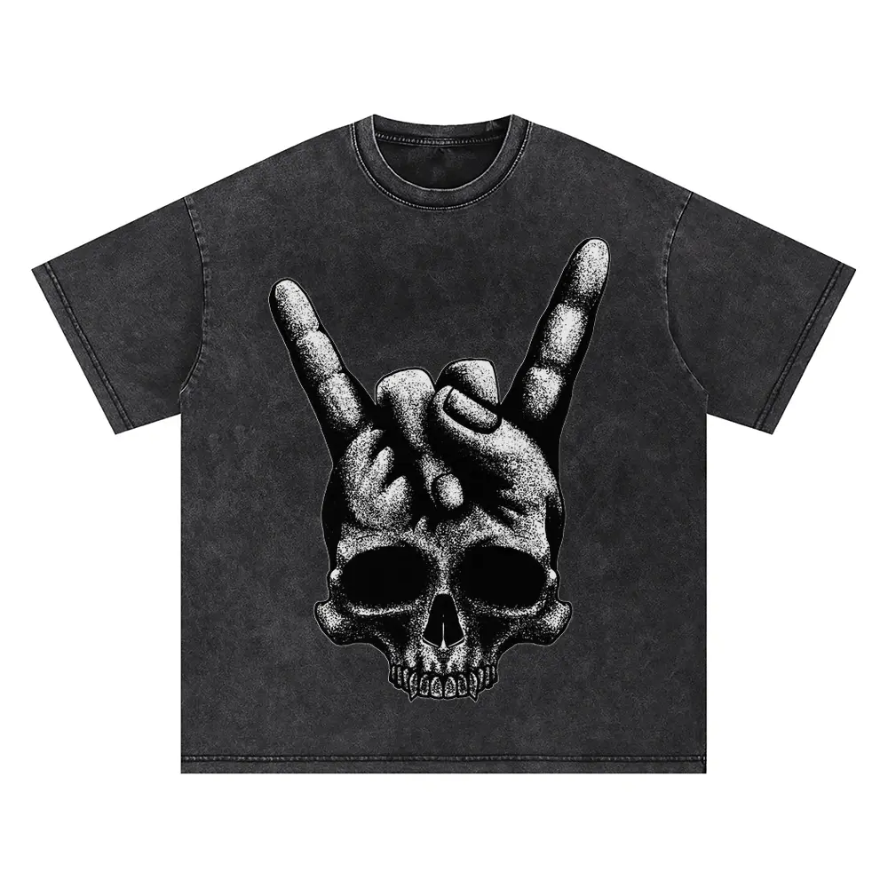 Heavy Metal Skull Oversized Acid Wash T-shirt