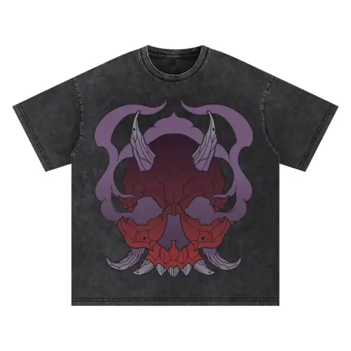 Demon Skull Halloween Oversized Acid Wash T-shirt