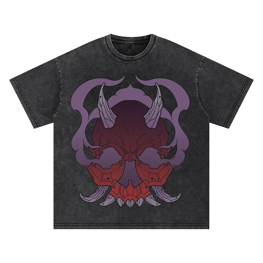 Demon Skull Halloween Oversized Acid Wash T-shirt