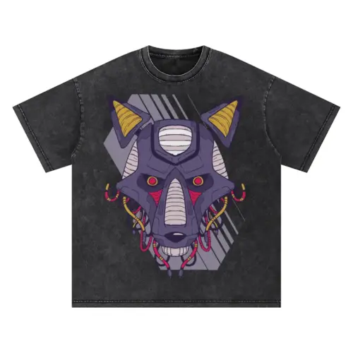 Robot Wolf Oversized Acid Wash T-shirt